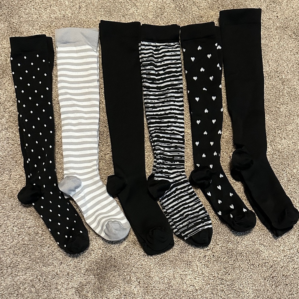 Black, gray and white womens compression socks set